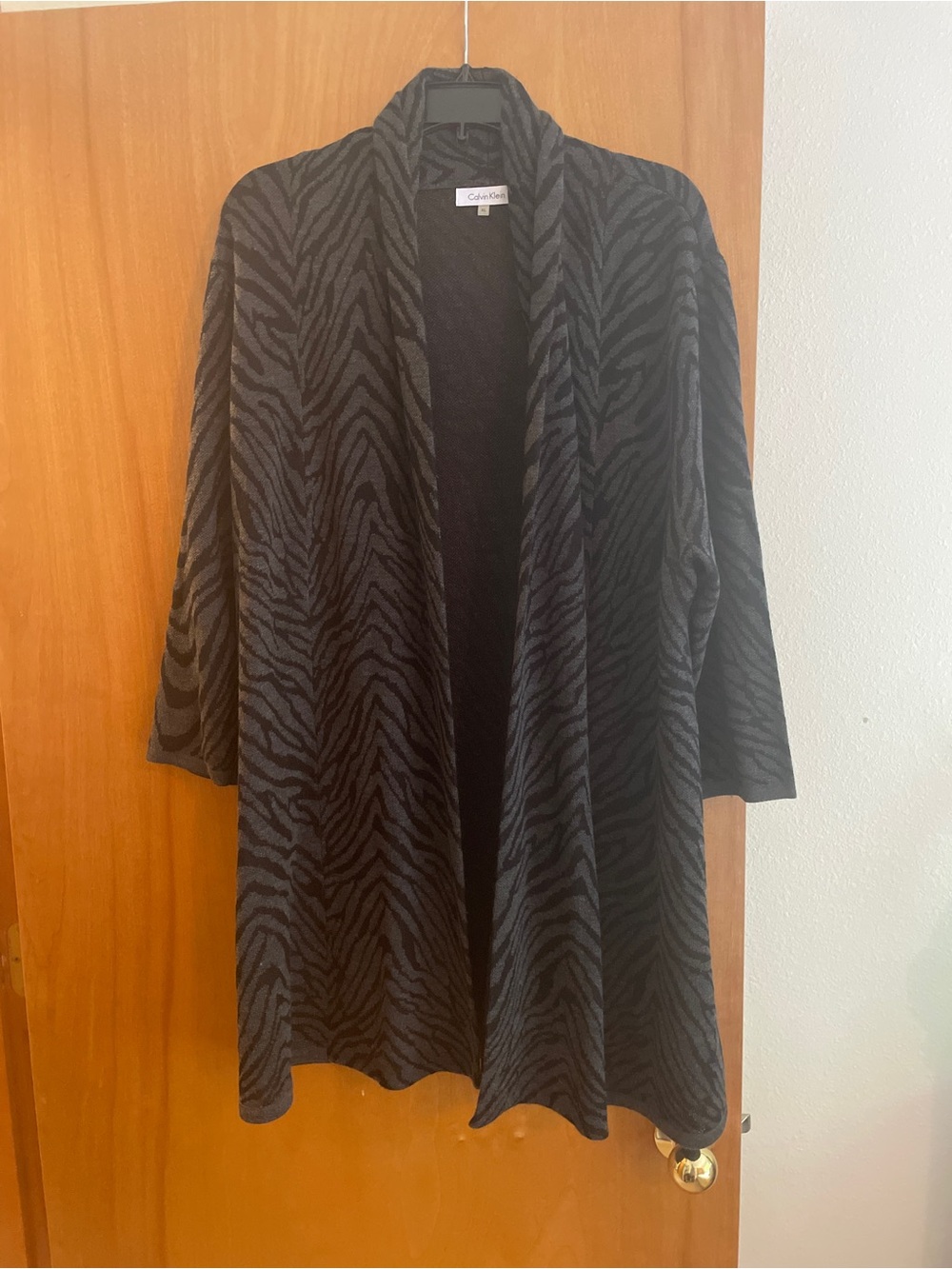 Calvin Klein Black and Gray Zebra-Print Open Cardigan